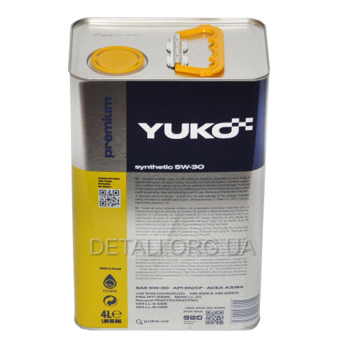 Олива YUKO SUPER SYNTHETIC C3 5W-30 SAE API SN/CF 4л каністра