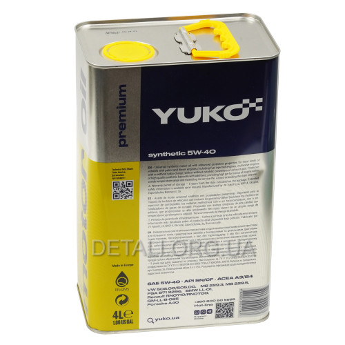 Олія YUKO SYNTHETIC 5W-40 SAE API SN/CF 4л каністра