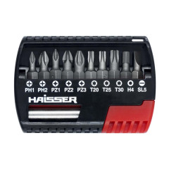 Набір Біта 11 шт (PH1, PH2, PZ1, PZ2, PZ3, T20, T25, T30, HEX4, SL5) магнітний тримач 1/4 х 60 мм HAISSER