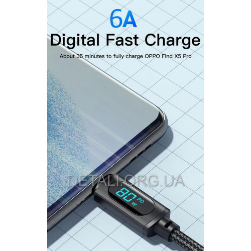 Кабель USB-A для Type-C Essager Display 100W "6A" Q.C. 3.0-4.0 швидка зарядка (ES-XCT-YD01) Black