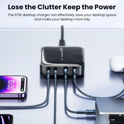 Зарядний пристрій Tooki TCT67-Z08 67 Вт, 2 USB-A + 2 USB-C PD QC