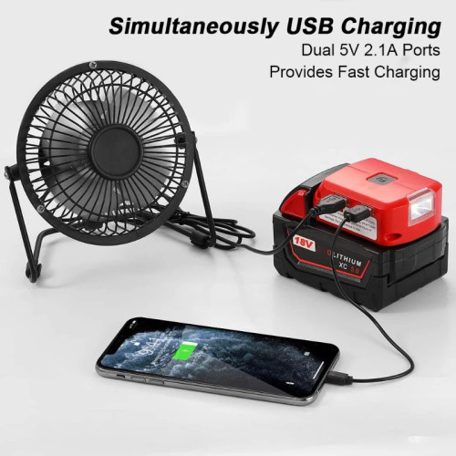 Адаптер перехідник (ЗП) USB з ліхтариком для акумуляторів Milwaukee 18В