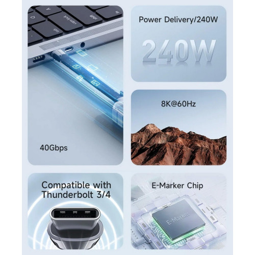 Кабель Type-C to Type-C Hagibis 240 Вт, 8K, 60 Гц 40 Гбит/с