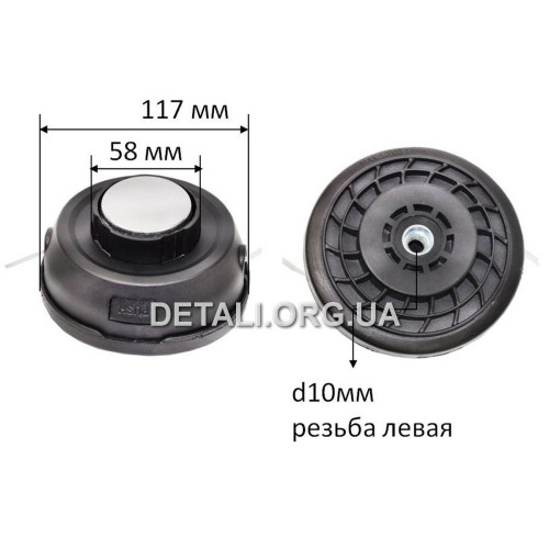 Шпуля триммера металлическая кнопка D117 левая резьба M10х1.25