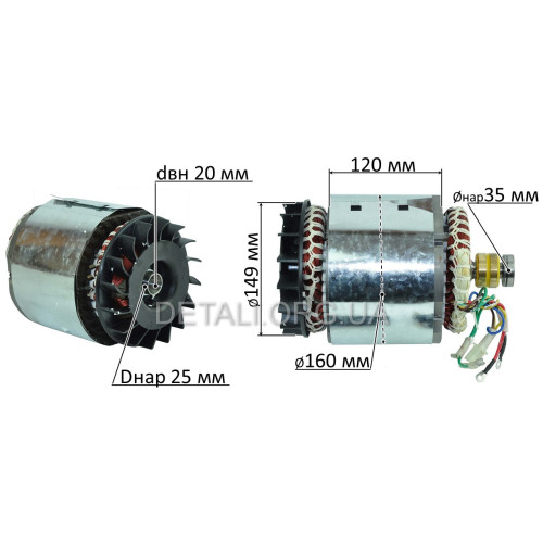 Електродвигун у зборі (якір+статор) генератора 168F (3.5 kWt 220V) МІДЬ