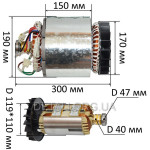 Електродвигун у зборі (якір+статор) генератора 188F (6,0 kWt 380V) МІДЬ