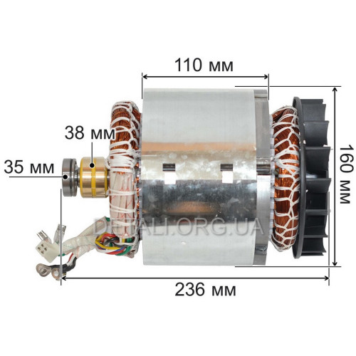 Электродвигатель в сборе (якорь+статор) генератора 168F (3.0 kWt 380V) МЕДЬ