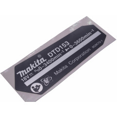 Фірмова табличка з основними характеристиками ударного шуруповерта Makita DTD153 оригінал 852K79-1 2