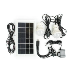 Фонарь аккумуляторный 1LED 5W+22 SMD, выносная солнечная панель, выносные 2 led лампы, кабель для за 2