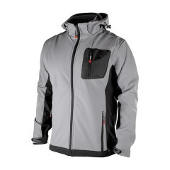 Куртка SOFTSHELL світло-сіро-чорна, з капюшоном, тришарова, тканина стрейч 300 GSM 100D з водовітрозахистом, розмір XXXL INTERTO