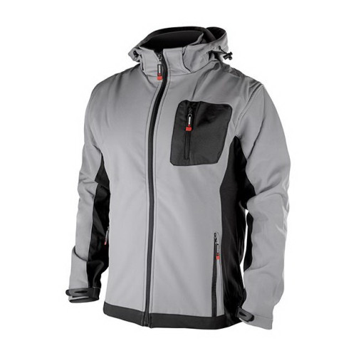 Куртка SOFTSHELL светло серо-черная, с капюшоном, трехслойная размер XXXL INTERTOOL SP-3126