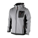 Куртка SOFTSHELL світло-сіро-чорна, з капюшоном, тришарова, тканина стрейч 300 GSM 100D з водовітрозахистом, розмір XXXL INTERTO