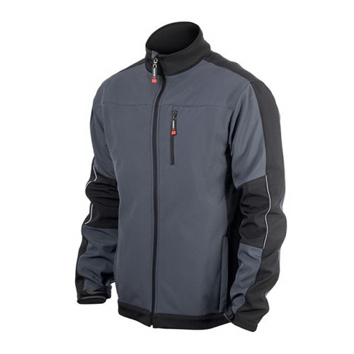 Куртка SOFTSHELL темно-сіро-чорна, тришарова, тканина стрейч 300 GSM 100D з водо-, вітрозахистом, розмір XXXL INTERTOOL SP-3136.